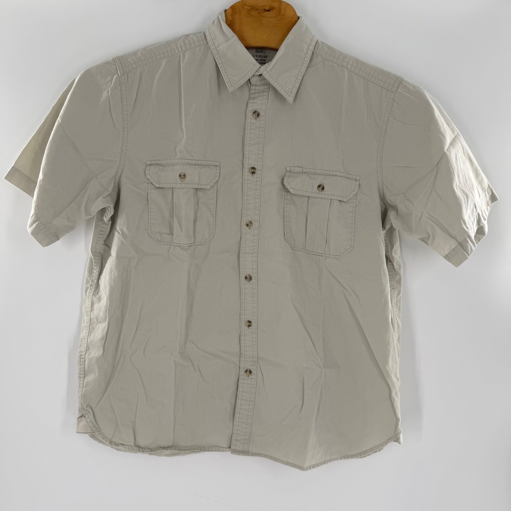 Faded Glory Mens Khaki Tan Cotton Short Sleeve Button Down Utility Shirt Large
